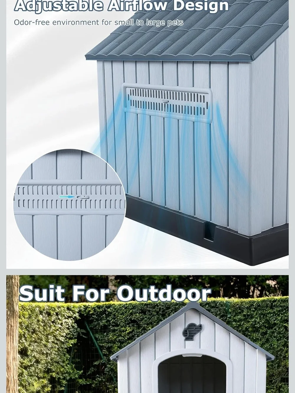 Durable Gray Waterproof Dog House with Elevated Floor